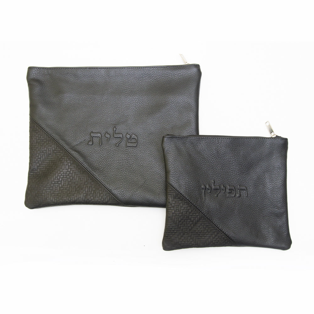 Tallis & Tefillin Leather Bags - Multi-Textured Black - B117