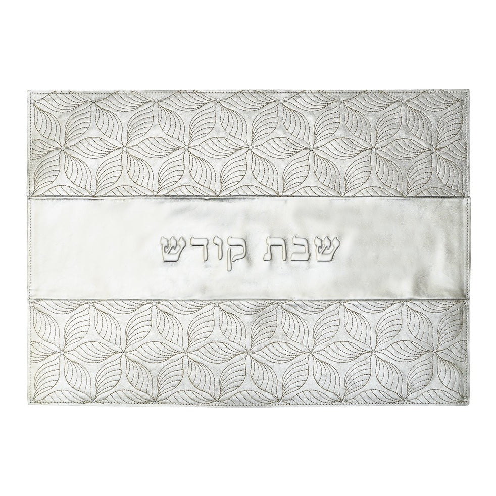 Challah Cover - Silver with Embroidered Flowers & Stones - CH204